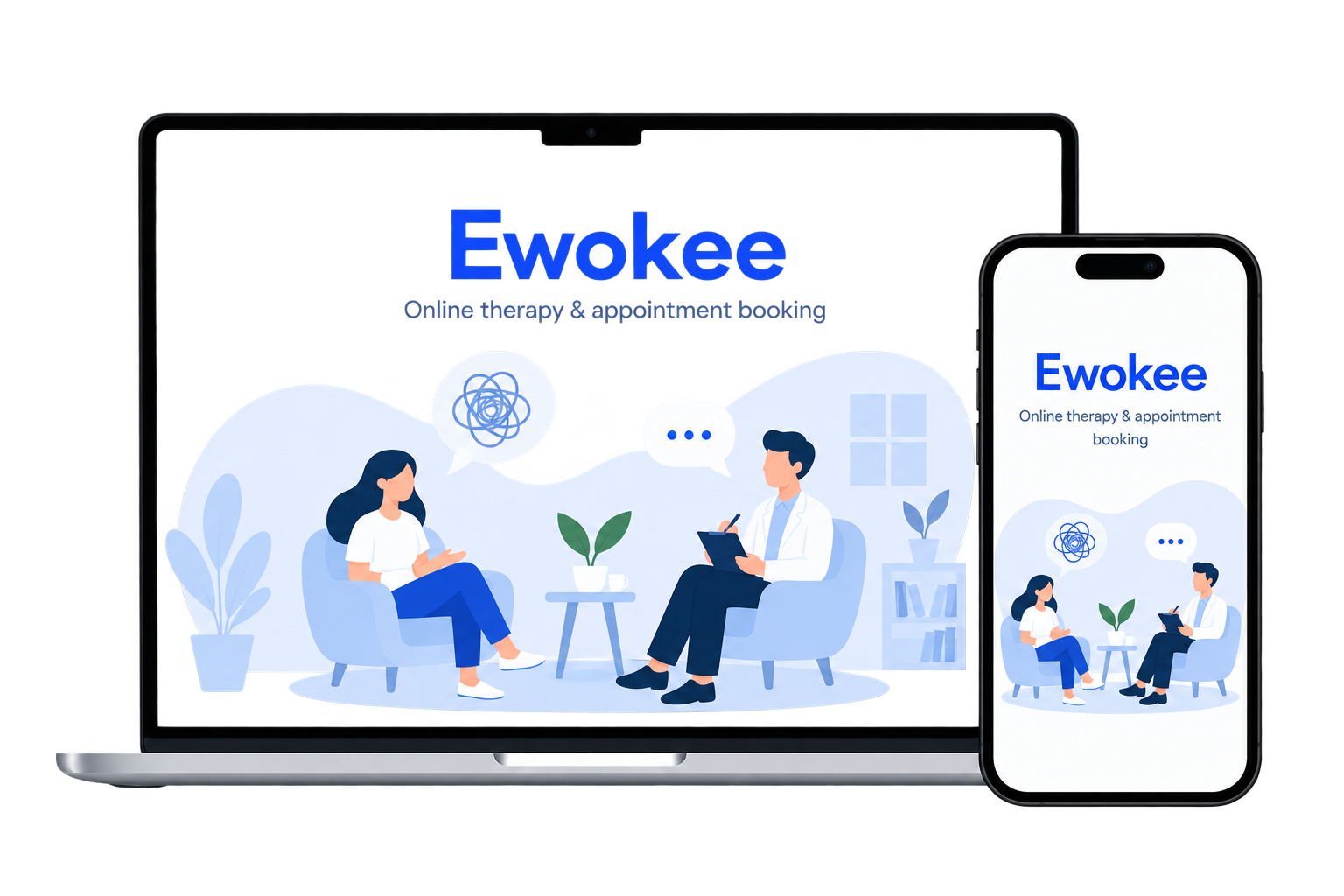 Ewokee shown on a laptop and a phone